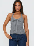 Puzzle Pieces Tie Detail Halter Top Black / White Gingham